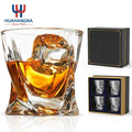 HUAHANGNA Custom Logo 10oz Old Fashioned Crystal Whisky Cocktail Twisted Rock Whiskey Glass Set with Gift Box