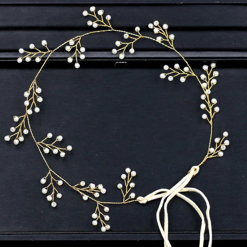 Handmade Pearl Headband Simple Gold Headpiece Wedding Bridal Hairband