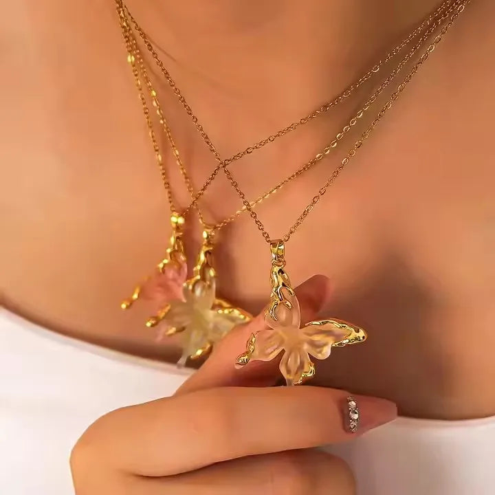New Arrival Women Jewelry and Accessories Stainless Steel Jewelry Chain Colorful Copper Butterfly Pendant Necklace Gift