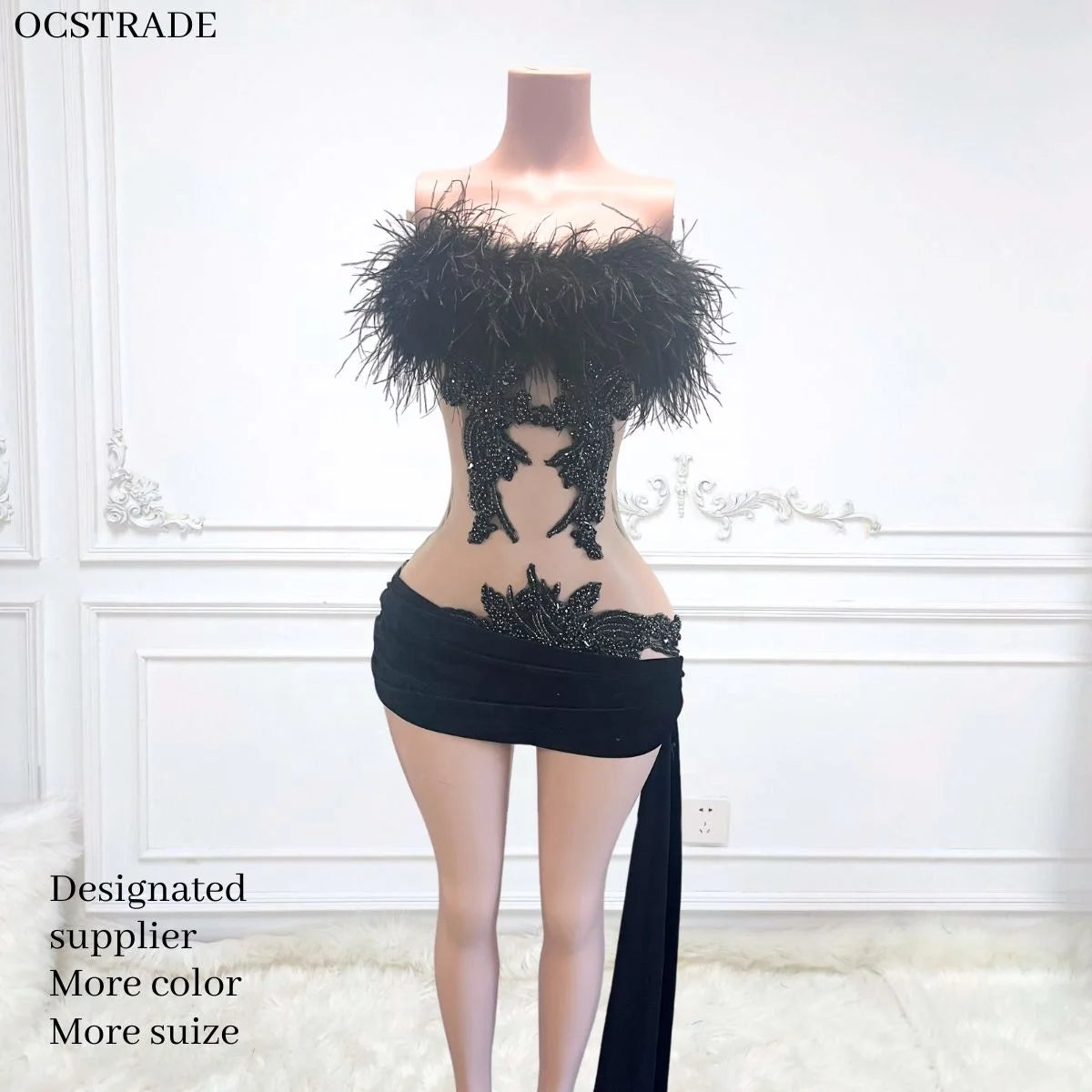 Ocstrade Top Selling Vestidos Casuales for Quinceanera Womens 2024 Feather Tube Top Solid Party Dress Rhinestone Mini Dresses