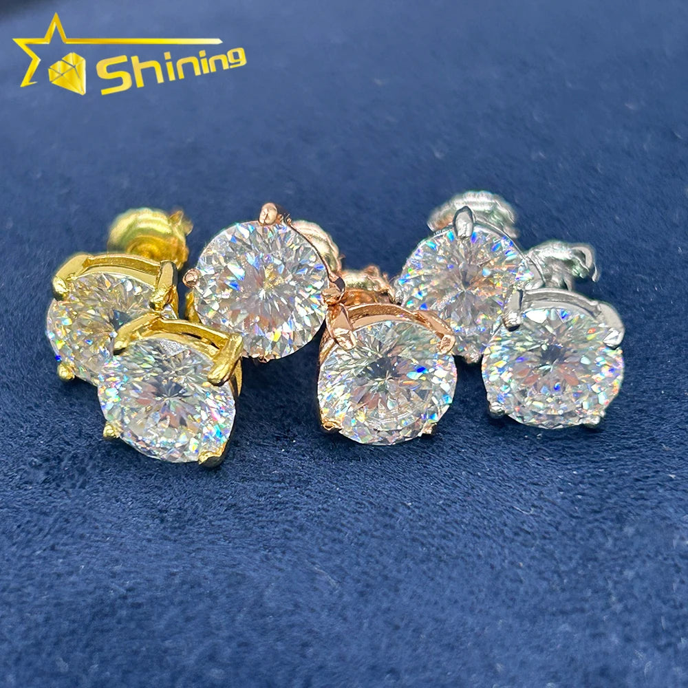 Screw Back Stud Earring Fine Jewelry Gold Plated 925 Sterling Silver Iced Out VVS Diamond Moissanite Stud Earrings