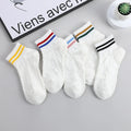 Wholesale White Striped Cotton Socks Teen Girl Breathable Low Cut Ankle Socks for Women