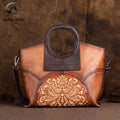 Andong Female Shoulder Bag Genuine Cow Leather Retro Large Capacity Embossing Pure Hand-rubbed Color Portable Handbag