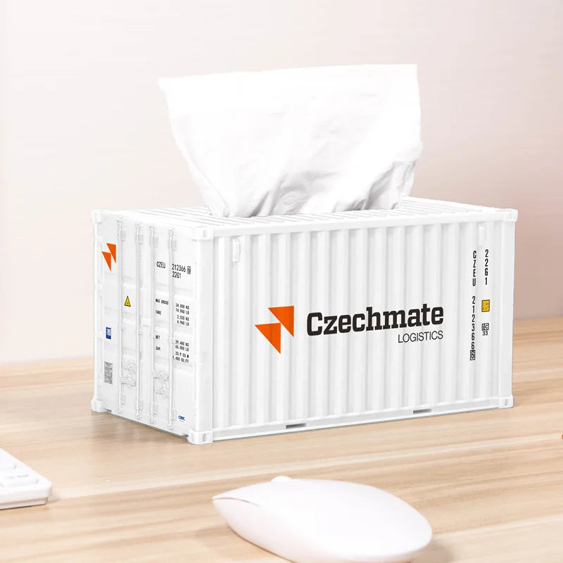 Custom logo Freight Forwarding Company Business Gift White Shipping Container Scale Model 1:25 Car Tissue Box