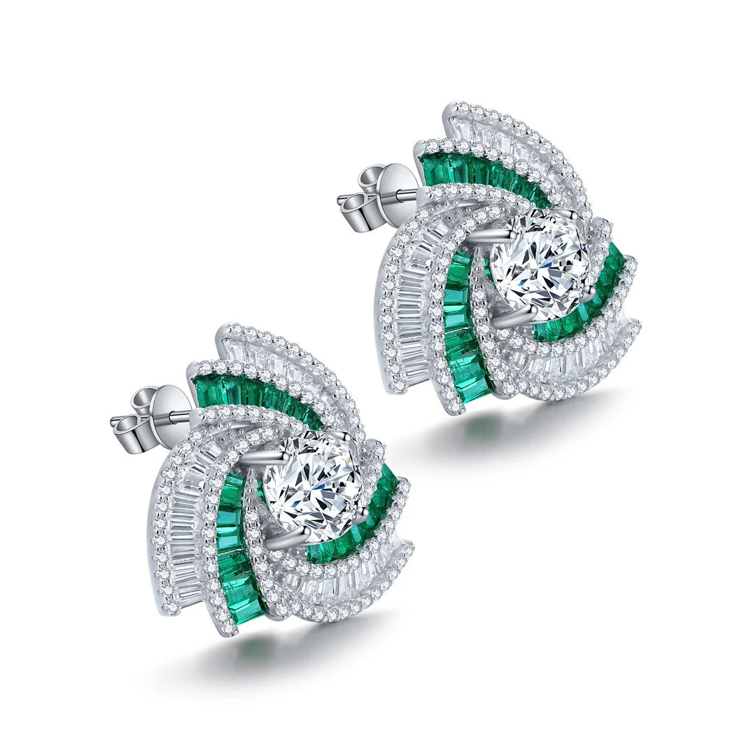 New Hot Selling S925 Silver Lab Grown Emerald Stud Earrings Trendy Fashion Forward Design Christmas Gift Jewelry