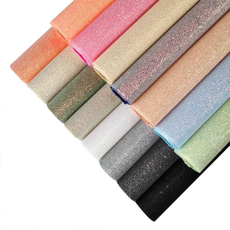 Elastic Green Solid Color Fluorescent Fine Glitter Leather Fabric Sheets Elastic Backing for Hair Bow Shoes Accessories
