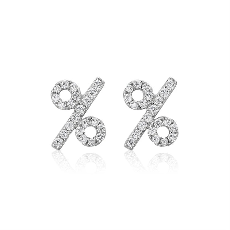 Cute Mini 925 Sterling Silver Symbol Percent Sign Logo Stud Earrings for Women