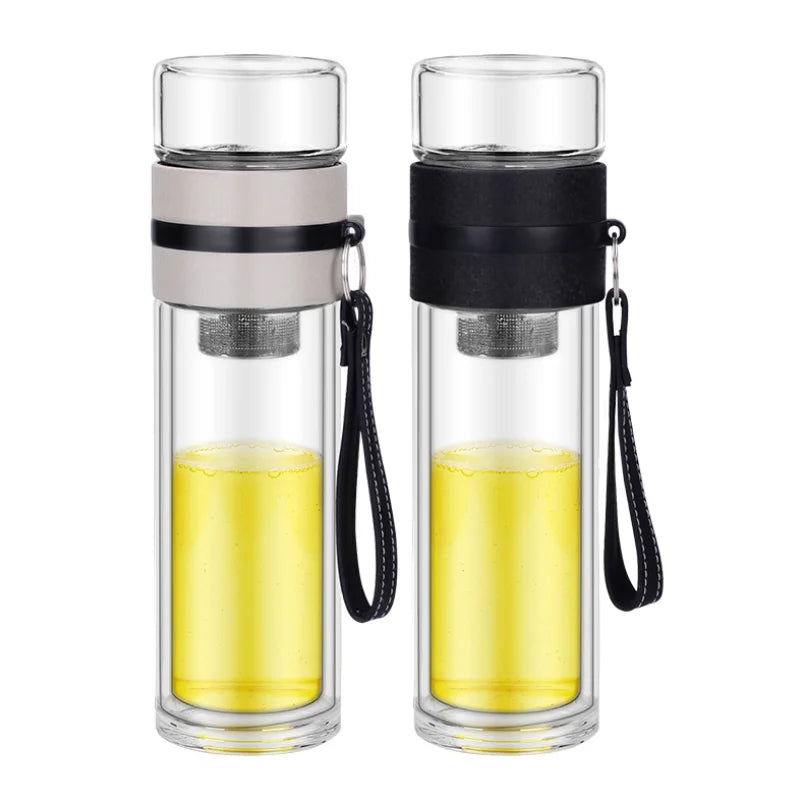 Customizable 280ml Glass Water Bottle Tea Infuser Tumbler Direct Drinking Applicable for Boiling Water Travel Accessory Rope