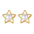 PAG&MAG 925 Sterling Silver Star Shape With 7-7.5mm Natural Pearl Women Earrings