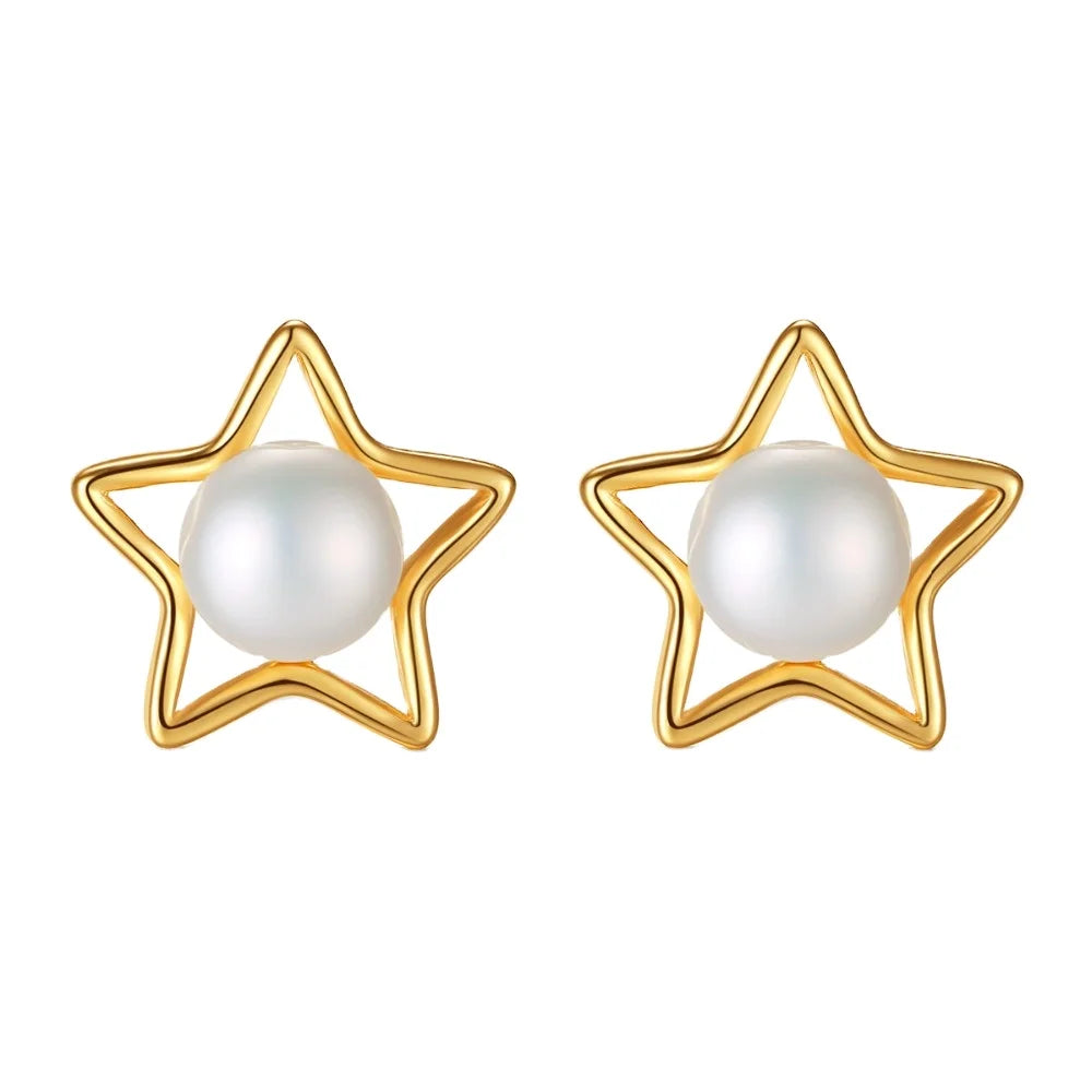 PAG&MAG 925 Sterling Silver Star Shape With 7-7.5mm Natural Pearl Women Earrings