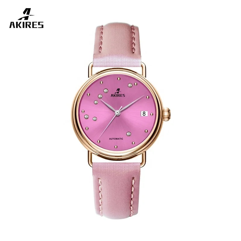 China Stainless Steel Women's Watch Leather Band Water Resistant Pointer Dial Custom Parts Factory
