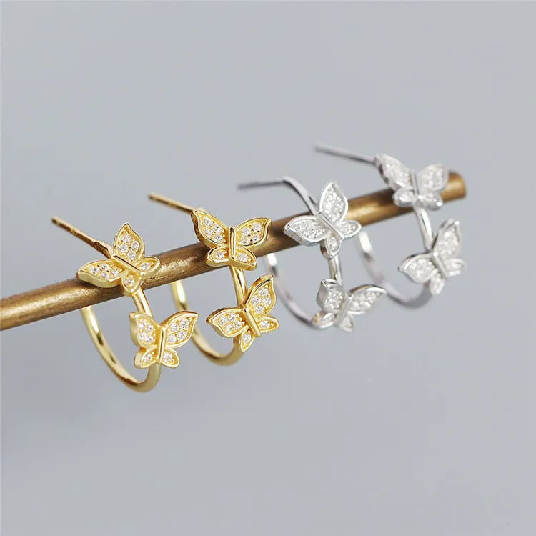 SP 2022 Luxury Zircon C Shape Hoop Earrings 18K Gold Plated 925 Sterling Silver Butterfly Stud Earrings Women