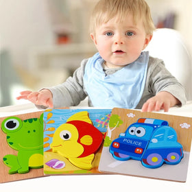 New Toddler Children Play Puzzle Early Educational Toy Animals Cartoon 3D Jigsaw Wooden Puzzle for Kids