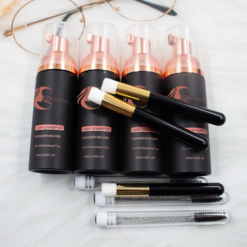 60ml Lash Shampoo Foam Cleanser Kit OEM Eyelash Shampoo Bottles With Eyelash Cleaning Brush