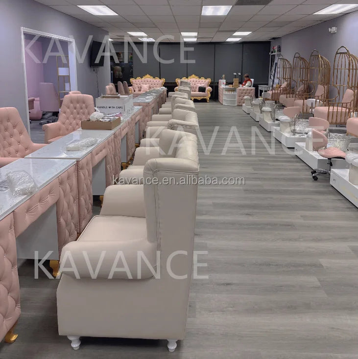 Cheap Modern Pink Commercial Nail Salon Furniture Manicure Table and Nail Chair Sets with Diamond and Vacuum Cleaner