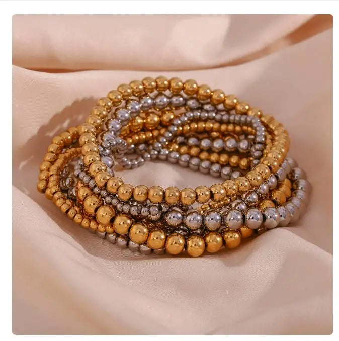 Fashionable Simple Trendy Geometric Stainless Steel Necklace with 18K Gold Plated Elastic Beads for Anniversary