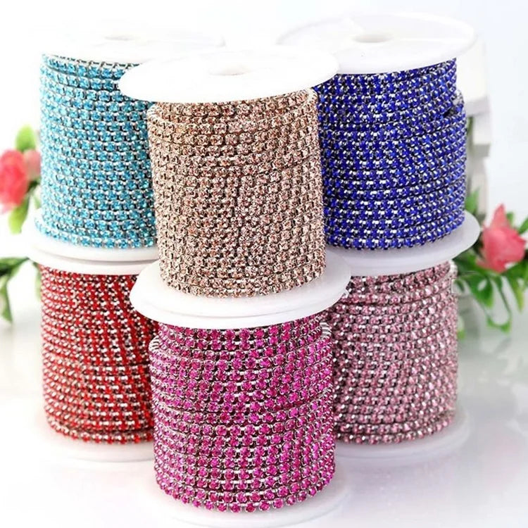 Wholesale Loose Glass Rhinestones Earrings Chain Sew on Trimming Close Cup 9 Facets Chains Shoes Boots Decoration