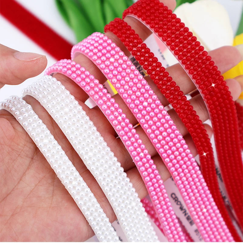 Hot Sale 3mm Pearl Rhinestone Tape Self Adhesive Rhinestone Pearl Ribbon Trim Sheet for Crafts Decoration