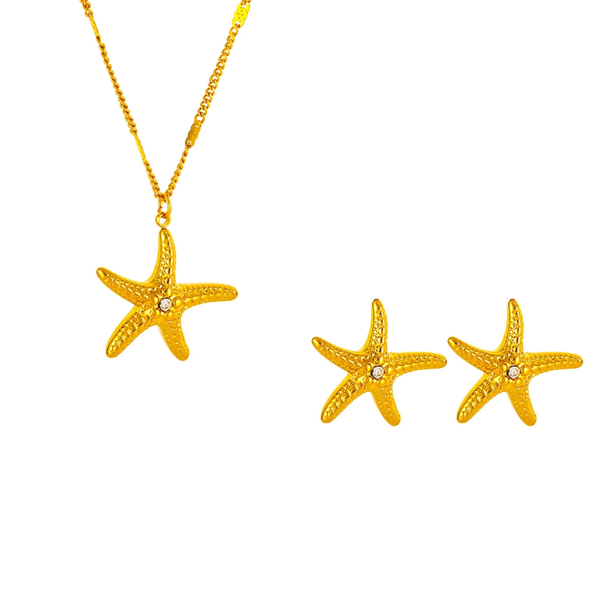 New Summer Beach Vacation STYLE Starfish Diamond Necklace Earrings Personalized Fashion Stainless Steel Jewelry Set