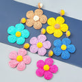 Boho Summer Colorful Handmade Braided Rattan Flower Earrings Creative Woven Raffia Flower Drop Earrings for Women Girl