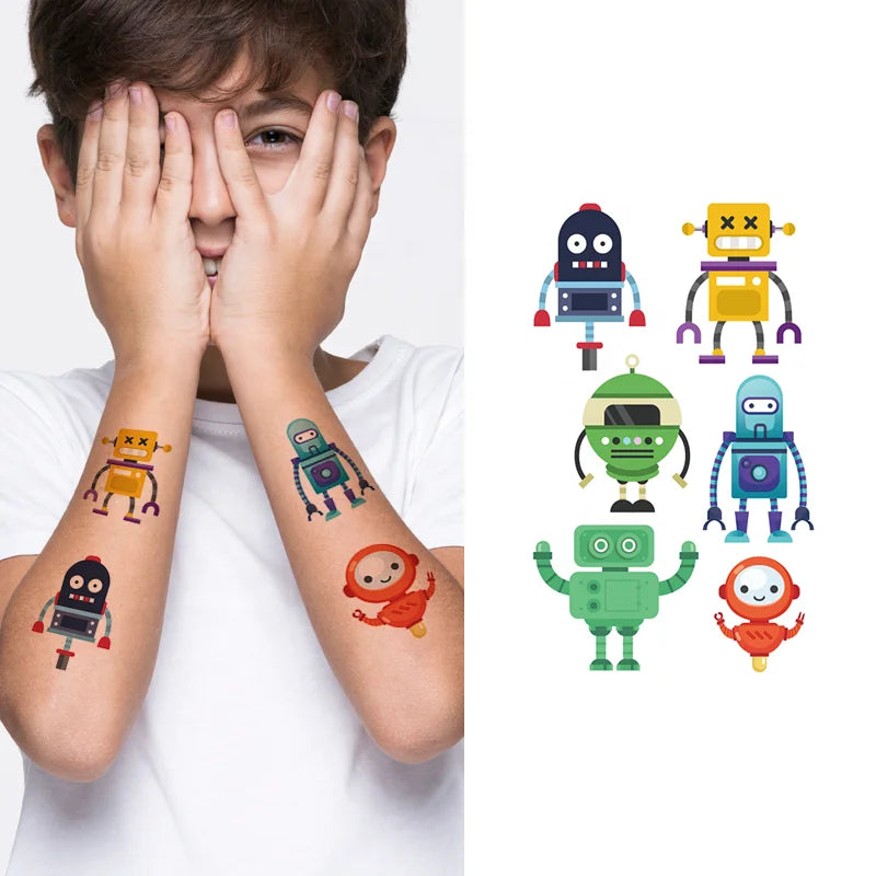 Cartoon Kids Tattoo Sticker Mixed Color Cute Cartoon Robot Machine Children's Temporary Tattoo Stickers for Kids