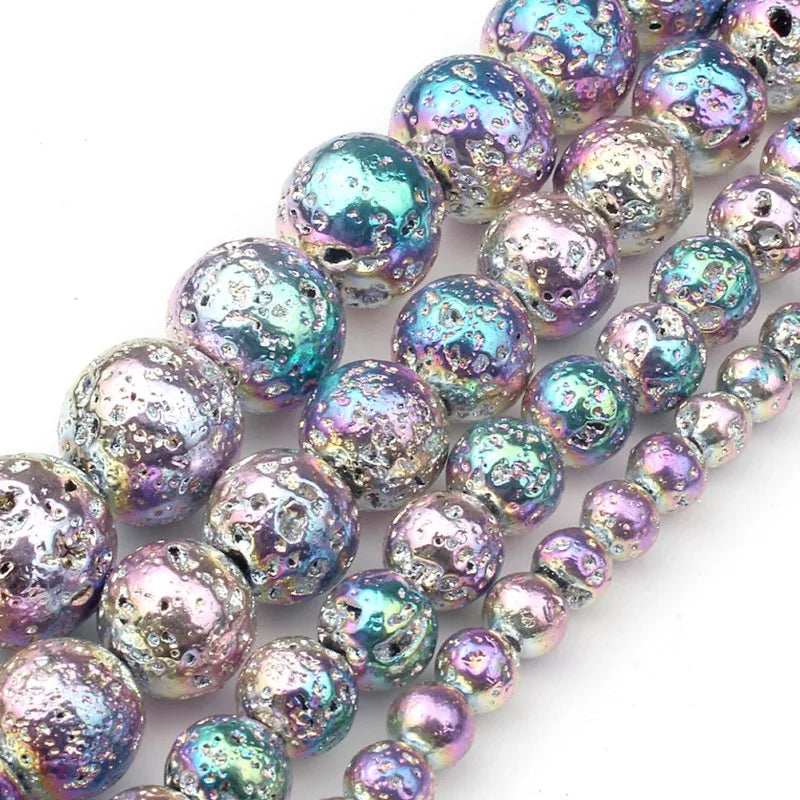 Natural Semi Gemstone 4/6/8/10MM Round Blue Multicolor Volcanic Rock Lava Stone Beads for DIY Bracelet Necklace Earrings