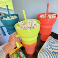 Take-out Drinking Cup PP Food Grade Plastic 2 in 1 Snack Cola Cup With Lids and Straws Creative Popcorn Cup With Bowl Holder