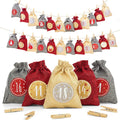 Christmas Advent Calendar Drawstring Pouches Jute Gift Bags 24 Days Burlap Hanging Countdown Candy Gift Bags
