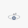 Bling Bling Cubic Zircon Evil Eyes Ring Adjustable Chain S925 Silver Cz Blue Eye Ring for Women Girls