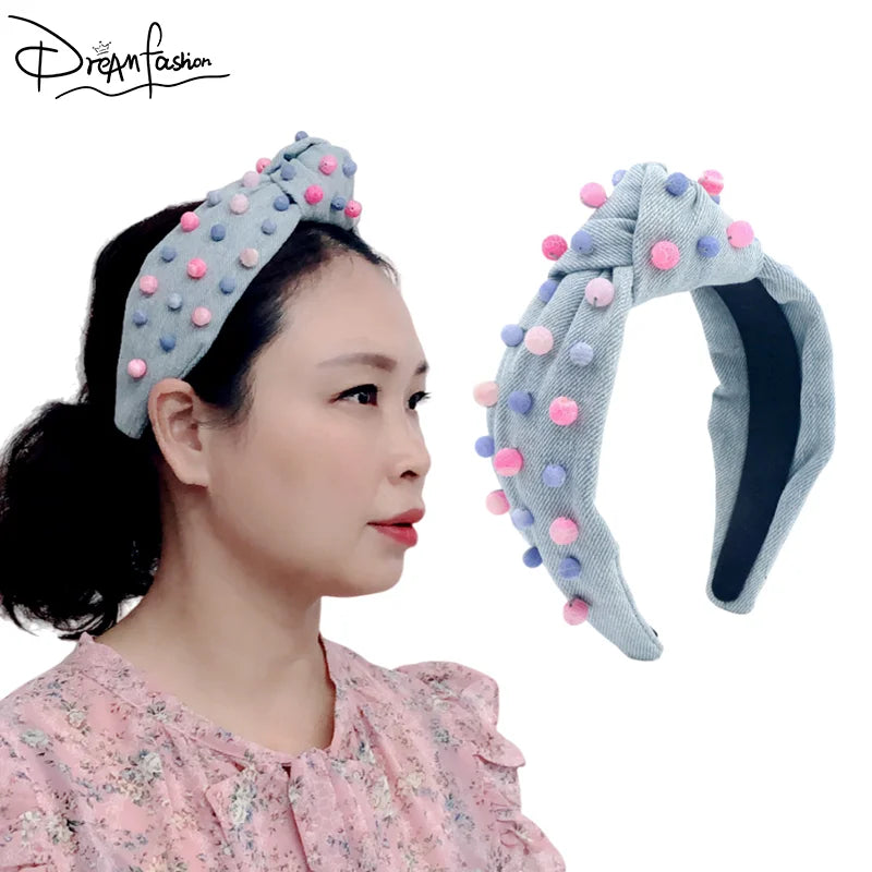 Dream Fashion Custom Girls Headbands Luxury Crystal Sporty Pearl Beaded Denim Designer Famous Brands Wholesale