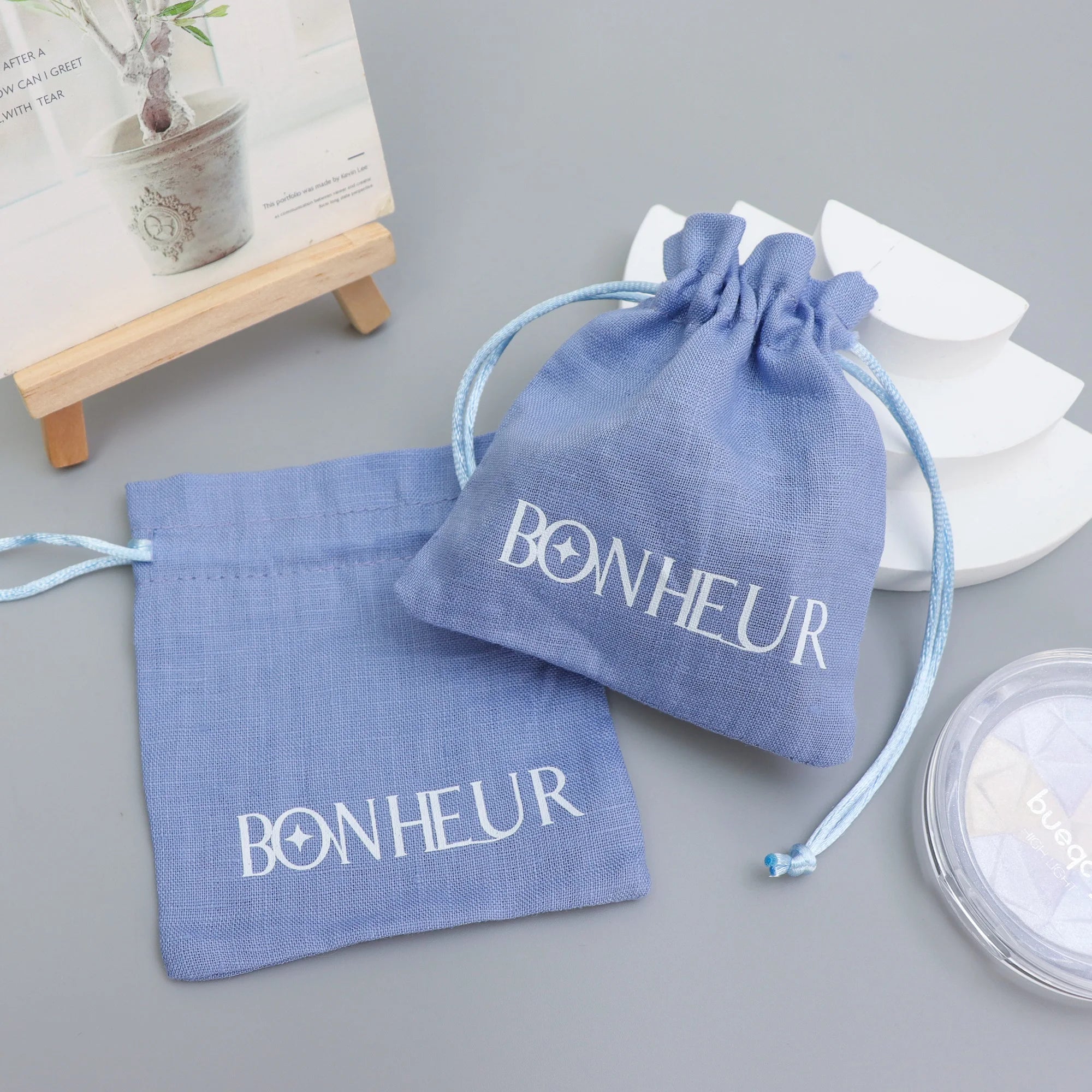 Custom Logo Gifts Packaging Canvas Fabric Pouch Jewelry Small Pouch Bag Drawstring