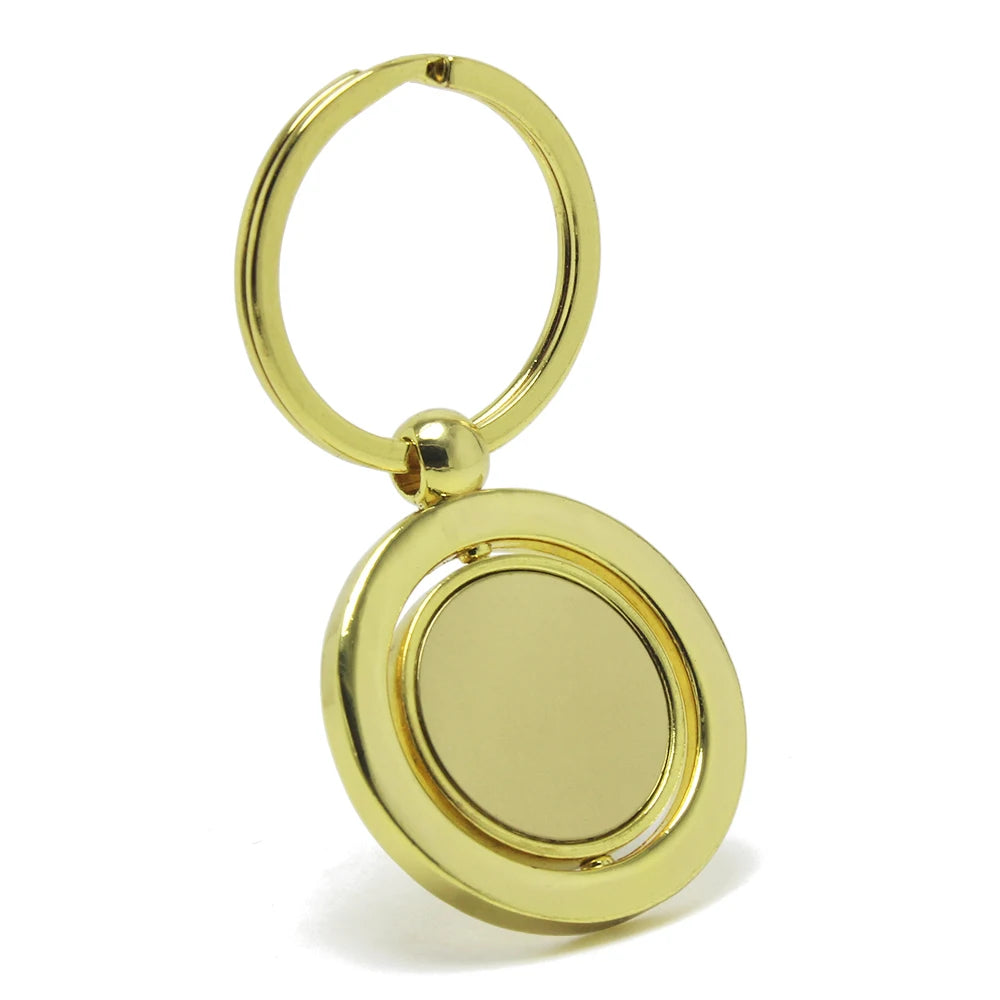 EDC Rotating Metal Tag Key Chain Ring Wholesale DIY Double Side Promotion Spin Rotating Medal Blank Revolve Round Metal Keychain