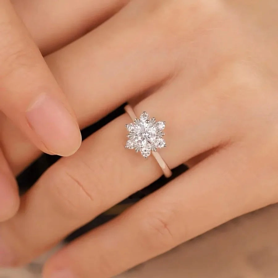 Hot Sale Fashion Snowflake Finger Rings Adjustable Crystal Rings for Women Wedding Engagement Ring Jewelry