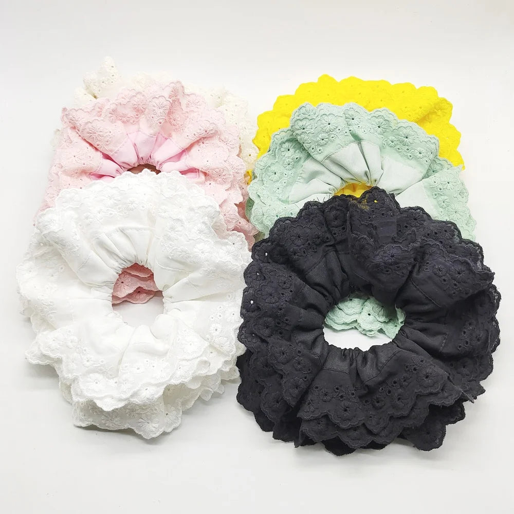 MIO Solid Colors Plain Hair Scrunchie Large Cotton Scrunchies for Hair Mulitiple Laces Hair Ties for Lady Girls