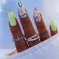Medium Length Wave Coffin Ballerina Press on Nails Kit Artificial Nails Fake Nails with Glue for Salon
