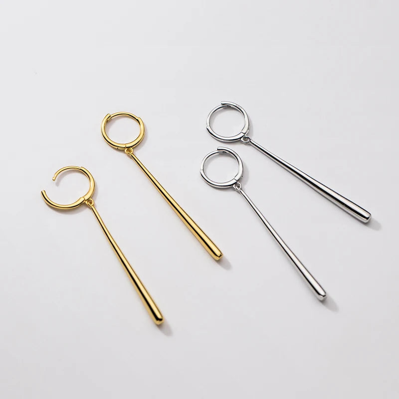 Geometric 925 Sterling Silver Glossy Long Bar Drop Earrings for Girls Gifts Wholesale