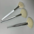 Natural Super Soft Fluffy White Wool Goat Hair Fan Brush Large Highlight Brush Blush Powder Facial Makeup Brush