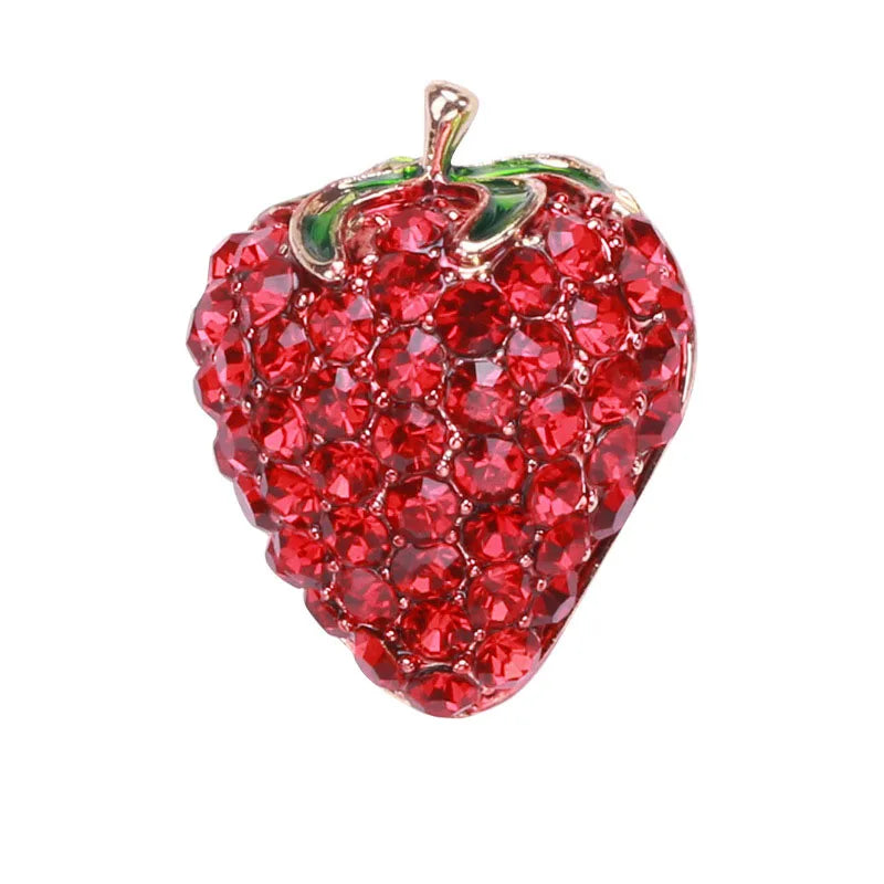 Cheap Fruit Brooch Pin Metal Buckle Button Small Size Enamel Red Rhinestone Strawberry Brooch Pin for Clothing Decor