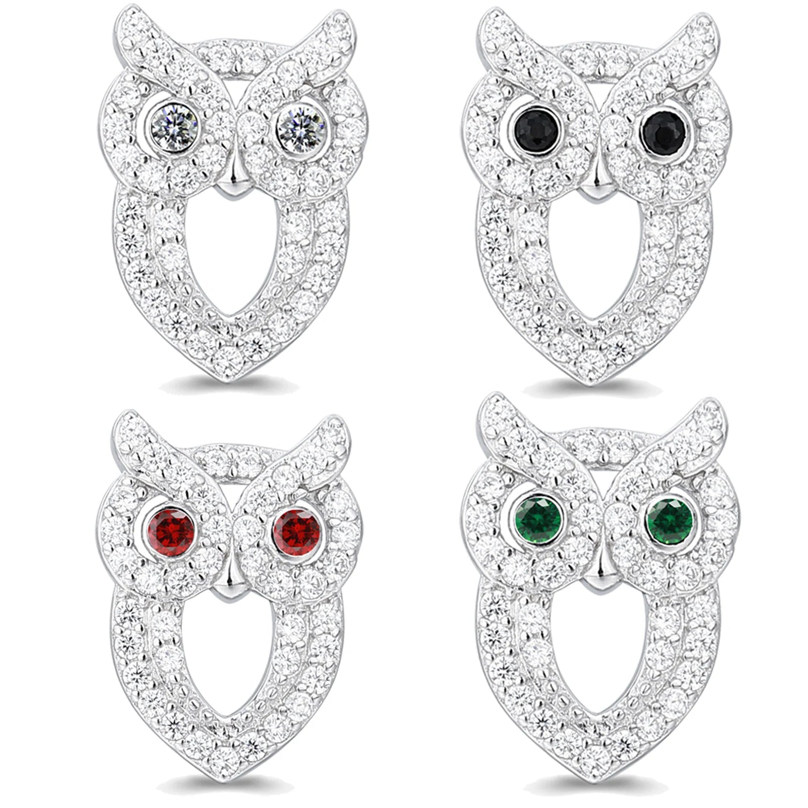Hot Selling 925 Sterling Silver Animal Owl Full Diamond Zircon Plated Rhodium Earrings Jewelry for Women