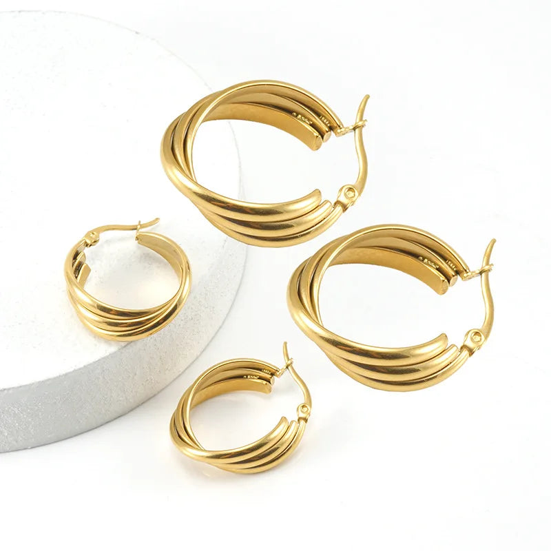 Beimai OEM 18K Stainless Steel Circle Multi-layered Temperament Earrings