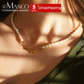 EManco Drop Shipping 2025 Customized Link Chain Women's Freshwater Pearls Necklace with DIY Letter Collarbone Length for Gift
