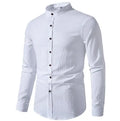 Men's Autumn Long Beach Henry Shirt Plain Dyed Crocheted Eco-Friendly Vintage Cotton Linen Breathable Quick-drying Stand Collar