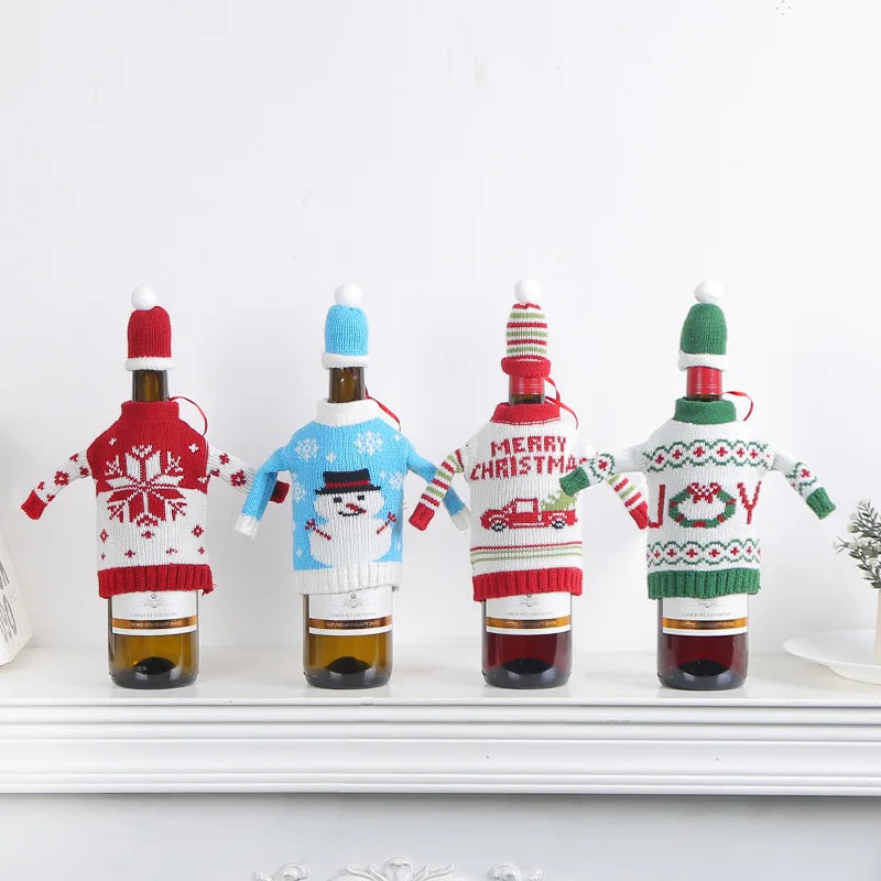 2024 Christmas Mini Sweater Wine Bottle Set Knitting Bag Ornaments for Festive Christmas Decorations