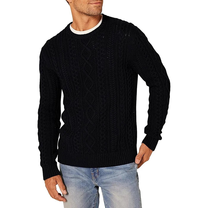 Custom LOGO OEM&ODM Men Jacquard Sweater Long Sleeve Knitwear Winter Crew Neck Knit Cotton Knitted Men Sweaters Pullovers