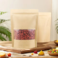Food Packaging Bag Zipper Stand up Brown Kraft Paper Pouch with Custom Logo and Clear Window for Coffee and Tea