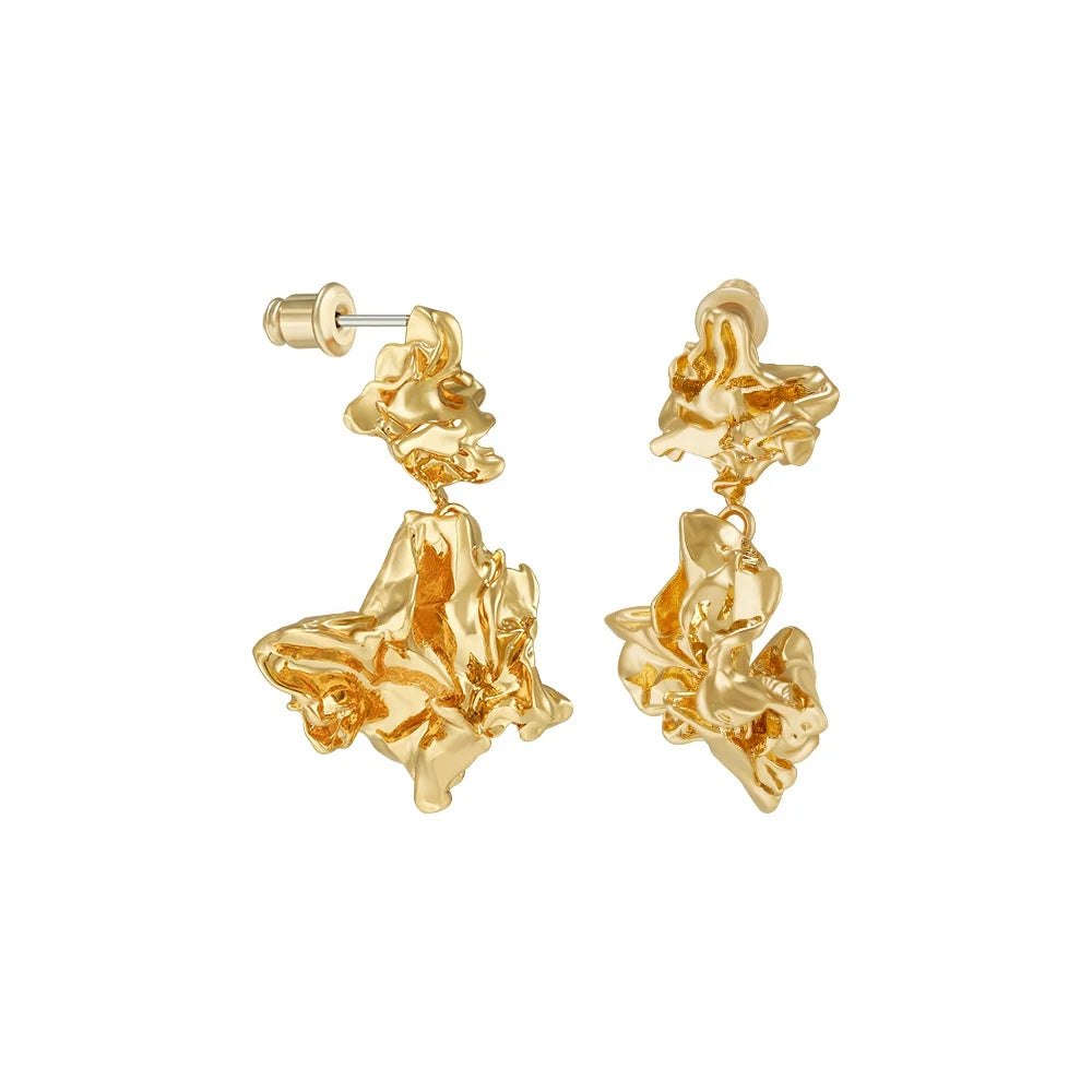 Latest 18K Gold Plated Brass Jewelry Geometric Irregular Pleated for Women Party Accessories Earrings E231513