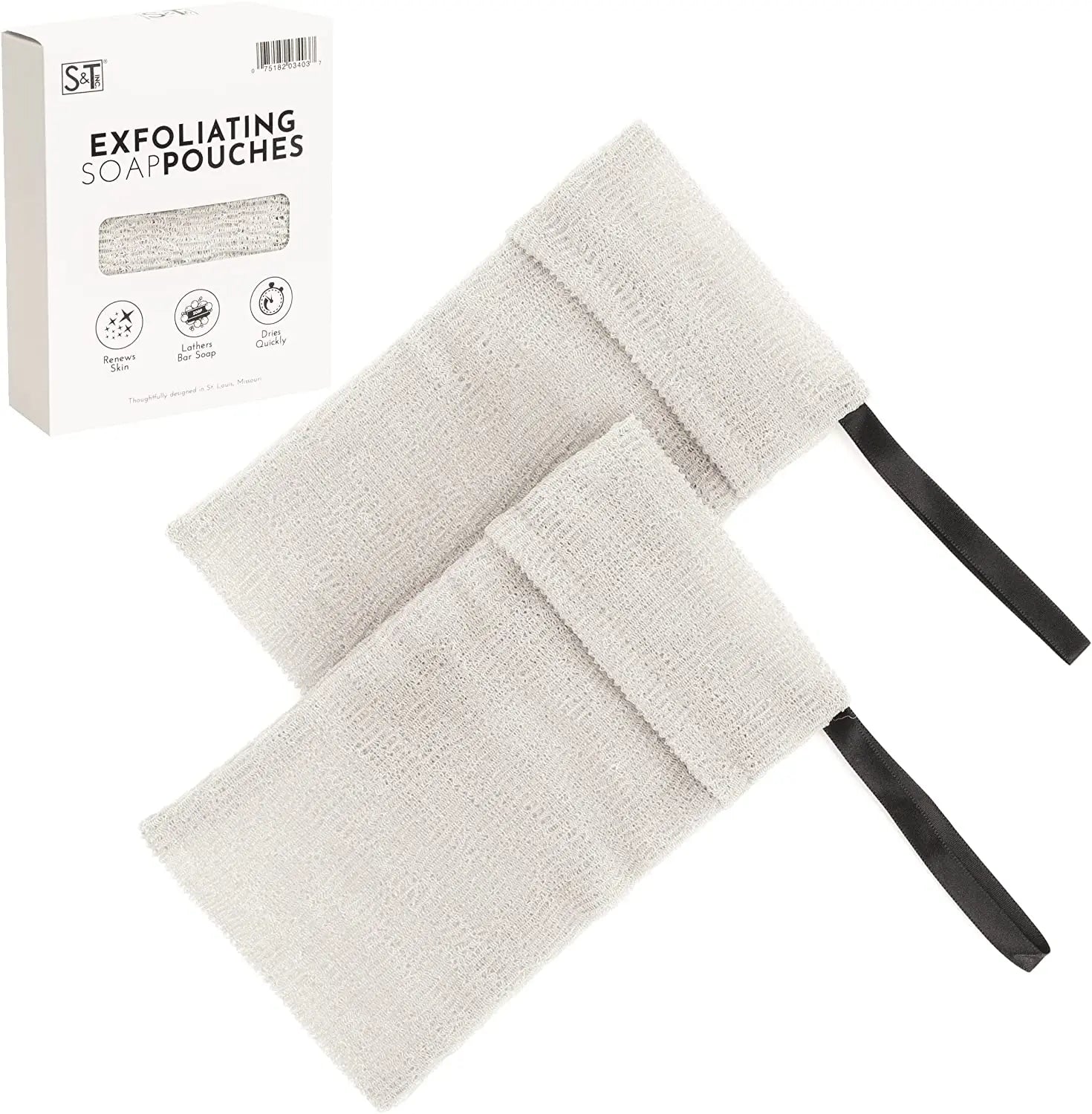 Exfoliating Soap Pouch Bar Soap Saver for Shower and Bath Grey