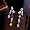Shiny Cubic Zircon Crystal Multicolor Big Water Drop Silver Plated Long Dangly Earrings for Women Pageant Jewelry Accessories