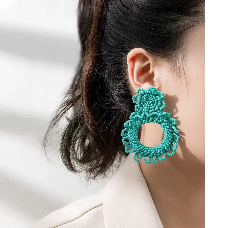 Wholesale Fashion Boho Style Handmade Beaded Earrings Colorful Flower Seed Bead Earrings for Women