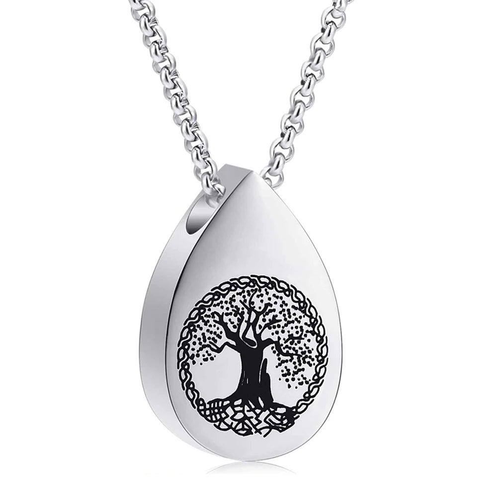 Stainless Steel Religious Children's Tear Drop Cremation Urn Necklace Memorial Ashes Holder Keepsake Water Drop Pendant Life